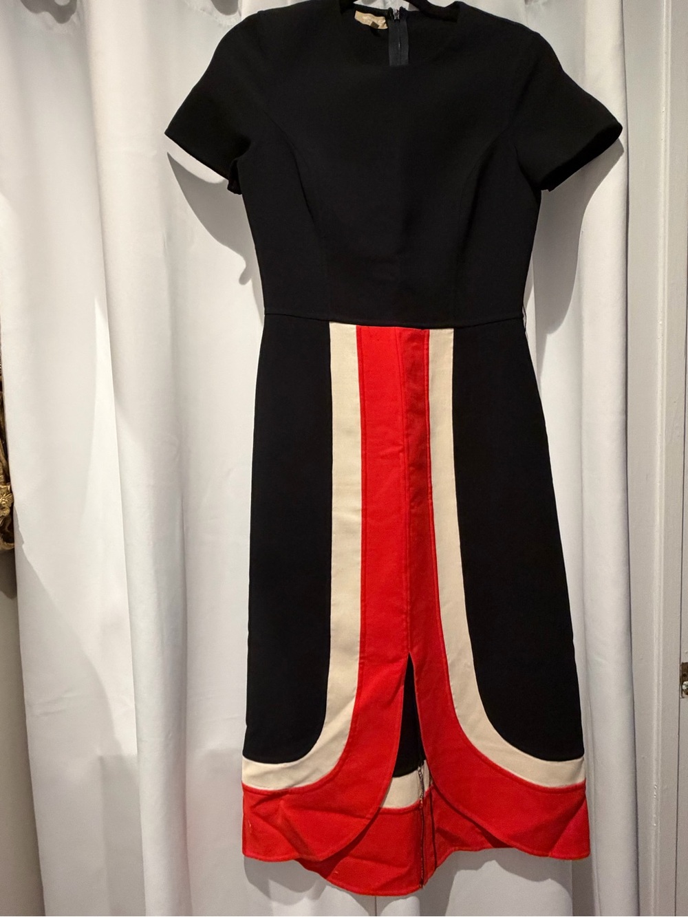 Michael Kors Collection Black Dress with Red and Cream Paneling